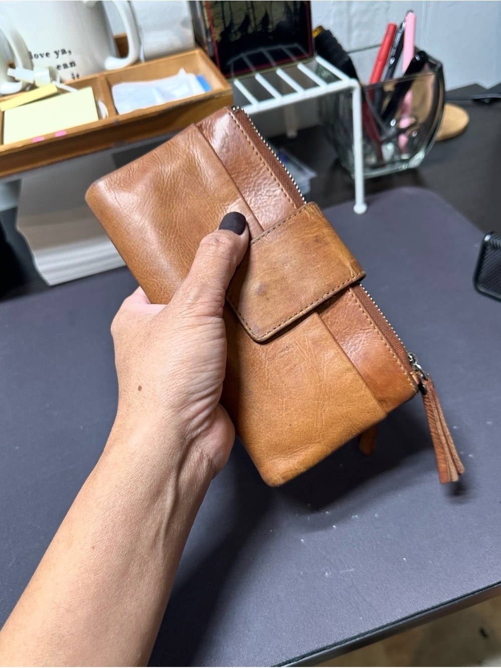 Genicci Women’s Brown Leather Zip Wallet Clutch - Stylish Travel Organizer